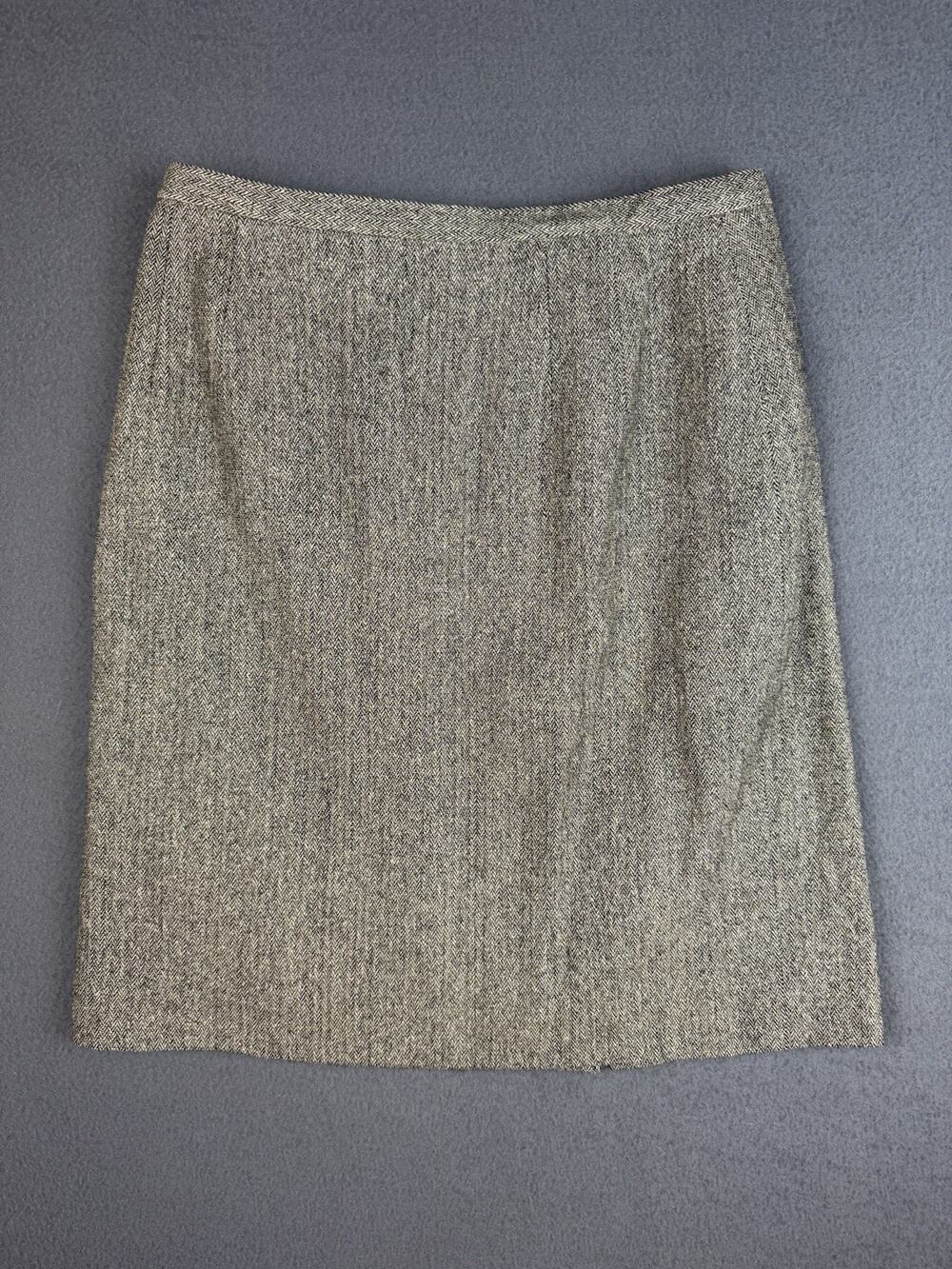 VTG Talbots Skirt Womens 10 Black White Silk Wool Blend Career Work Zip Up